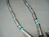 Signed Huge Tubule Native American Navajo Turquoise Sterling Silver Necklace-Nativo Arts