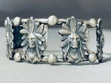 Huge Chief Head Native American Sterling Silver Thicker Bracelet Cuff-Nativo Arts