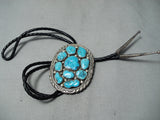 Chunky Vintage Navajo Morenci Turquoise Sterling Silver Bolo Native American-Nativo Arts