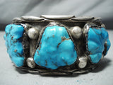 Chunky Hand Carved Vintage Native American Navajo Turquoise Fetish Sterling Silver Bracelet-Nativo Arts
