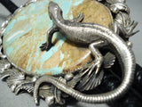 Native American 218 Gram Gecko Royston Turquoise Sterling Silver Lizard Bolo Tie-Nativo Arts