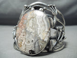 Huge Frog Vintage Native American Navajo Agate Sterling Silver Bracelet Cuff-Nativo Arts