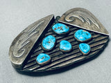 One Of The Most Unique Ever Vintage Native American Navajo Turquoise Sterling Silver Buckle-Nativo Arts