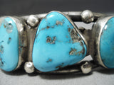 Authentic Vintage Native American Navajo Chunky Turquoise Sterling Silver Bracelet-Nativo Arts