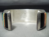 Thicker Signed Vintage Native American Navajo Turquoise Shell Inlaid Sterling Silver Bracelet-Nativo Arts