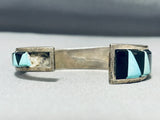 One Of The Most Unique Vintage Native American Navajo Turquoise Inlay Sterling Silver Bracelet-Nativo Arts