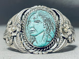 Native American One Of The Most Intricate Ever Hand Carved Turquoise Sterling Silver Bracelet-Nativo Arts