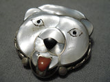 Unique!! Vintage Native American Zuni Native Sterling Silver Polar Bear Turquoise Pin Pendant-Nativo Arts