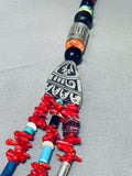 Rare Singer 32 Inches Long Native American Navajo Coral Sterling Silver Necklace-Nativo Arts