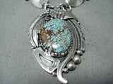 Signed Vintage Navajo Native American 8 Turquoise Sterling Silver Necklace-Nativo Arts