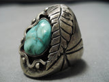Huge Vintage Native American Navajo Green Turquoise Sterling Silver Ring-Nativo Arts