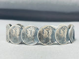 Signed Native American Navajo Royston Turquoise Sterling Silver Dime Bracelet-Nativo Arts