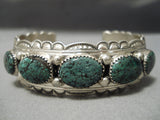 Very Rare Vintage Native American Navajo Green Red Mountain Turquoise Sterling Silver Bracelet-Nativo Arts