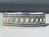 Signed Hand Tooled Diamond Pattern Native American Navajo Sterling Silver Bracelet-Nativo Arts