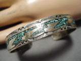 Marvelous Vintage Native American Navajo Turquoise Inlay Sterling Silver Bracelet Cuff-Nativo Arts