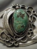 Striking Vintage Native American Navajo Green Turquoise Sterling Silver Bracelet Cuff Old-Nativo Arts