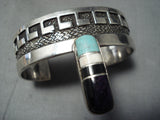 Superior Vintage Native American Navajo #8 Turquoise Sterling Silver Charoite Bracelet-Nativo Arts