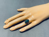 Dramatic Vintage Native American Navajo Kingman Turquoise Sterling Silver Ring-Nativo Arts