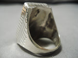 Impressive Modernistic Native American Navajo Squared Turquoise Sterling Silver Ring-Nativo Arts