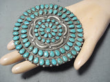 Colossal Vintage Native American Navajo Turquoise Cluster Sterling Silver Pin Pendant Old-Nativo Arts