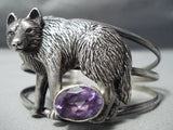 Detailed!! Vintage Native American Navajo Wolf Sterling Silver Amethyst Bracelet Cuff-Nativo Arts