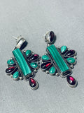 Dazzling Vintage Native American Navajo Garnet Malachite Sterling Silver Earrings-Nativo Arts