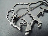 Picturesque Vintage Native American Navajo Sterling Silver Buffalo Pin Old-Nativo Arts