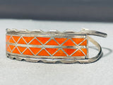 Mesmerizing Vintage Native American Zuni Coral Inlay Sterling Silver Bracelet-Nativo Arts