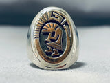 Signed Native American Navajo 14k Gold Sterling Silver Kokopelli Ring-Nativo Arts