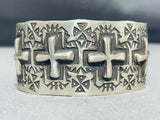 Signed Native American Navajo Sterling Silver Cross Bracelet-Nativo Arts