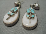 Exquisite Vintage Zuni Native American Teardrop Pearl Sterling Silver Earrings-Nativo Arts