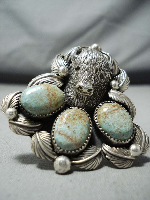 Heavy Biggest Native American Buffalo #8 Turquoise Sterling Silver Ring-Nativo Arts