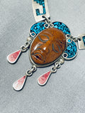 Most Detailed Hand Carved Vintage Turquoise Sterling Silver Necklace-Nativo Arts