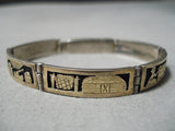 Detailed Vintage Native American Navajo 14k Gold Sterling Silver Detailed Link Bracelet Old-Nativo Arts