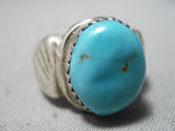 Important Vintage Native American Navajo Blue Gem Turquoise Sterling Silver Ring-Nativo Arts