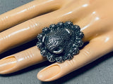 Unique San Felipe Sterling Silver Buffalo Huge Ring-Nativo Arts