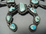 Heavy Women's Vintage Native American Navajo Turquoise Sterling Silver Squash Blossom Necklace-Nativo Arts