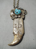 Museum Quality Vintage Native American Navajo Turquoise Coral Sterling Silver Necklace Old-Nativo Arts