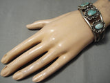 Early Vintage Native American Navajo Natural Royston Turquoise Sterling Silver Bracelet Old-Nativo Arts