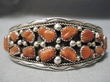 Chunyk Coral Navajo Sterling Silver Native American Bracelet Cuff-Nativo Arts