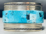 167 Gram Mind Boggling Vintage Native American Navajo Inlay Turquoise Sterling Silver Bracelet-Nativo Arts