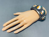 Native American One Of The Most Unique Colorful Stone Turquoise Sterling Silver Bracelet-Nativo Arts