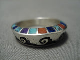 Important Native American Navajo Technique Master Turquoise Inlay Sterling Silver Ring-Nativo Arts