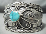 One Of The Most Detailed Vintage Native American Navajo Leaf Sterling Silver Turquoise Bracelet-Nativo Arts