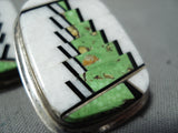 Tommy Jackson Vintage Native American Navajo Gaspeite Sterling Silver Inlay Earrings-Nativo Arts