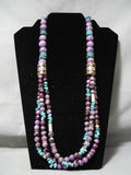 Beautiful Vintage Native American Navajo Singer Purple Stone Gold Sterling Silver Necklace-Nativo Arts