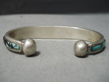 Native American Thicker End Bead Sterling Silver Vintage Turquoise Inlay Bracelet-Nativo Arts