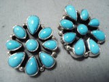 Fabulous Native American Navajo Sleeping Beauty Turquoise Sterling Silver Earrings-Nativo Arts