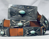 Very Rare Bursting Star Vintage Native American Navajo Turquoise Sterling Silver Concho Belt Old-Nativo Arts