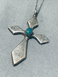 Noteworthy Vintage Native American Zuni Royston Turquoise Sterling Silver Cross Necklace-Nativo Arts